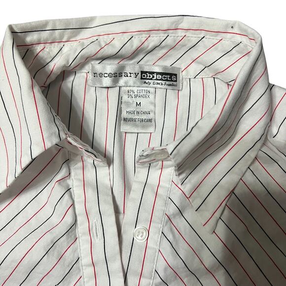 Vintage 90s Necessary Objects Red Black Pinstripe Button Up Top Size Medium - Picture 3 of 6